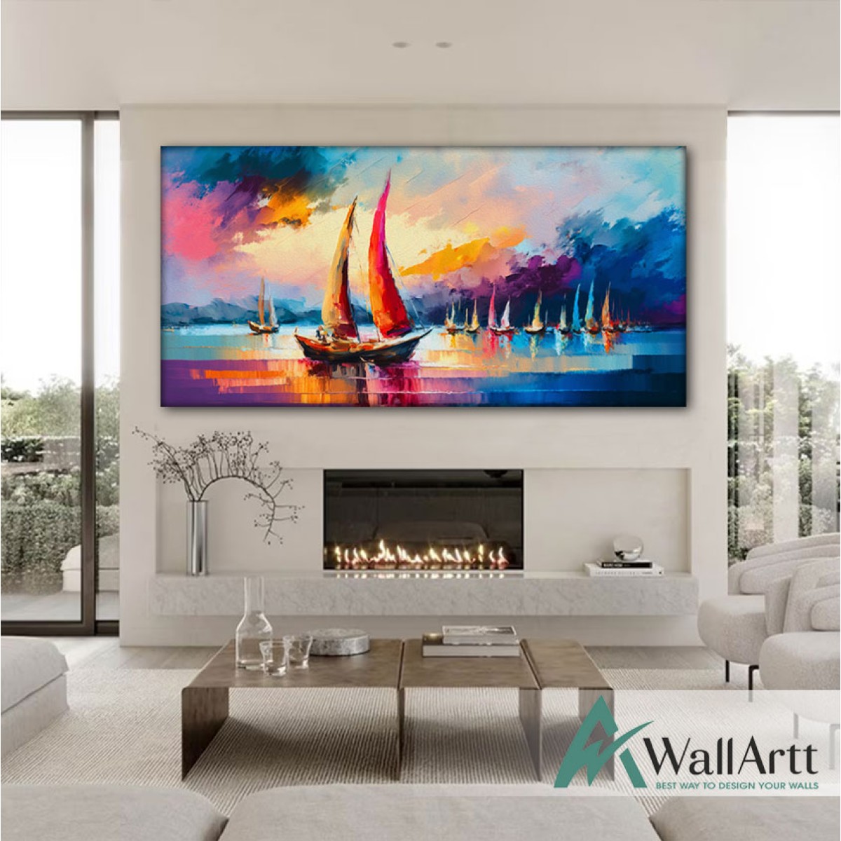 Colorful Sea and Sky Textured Partial Oil Painting - Wall Art